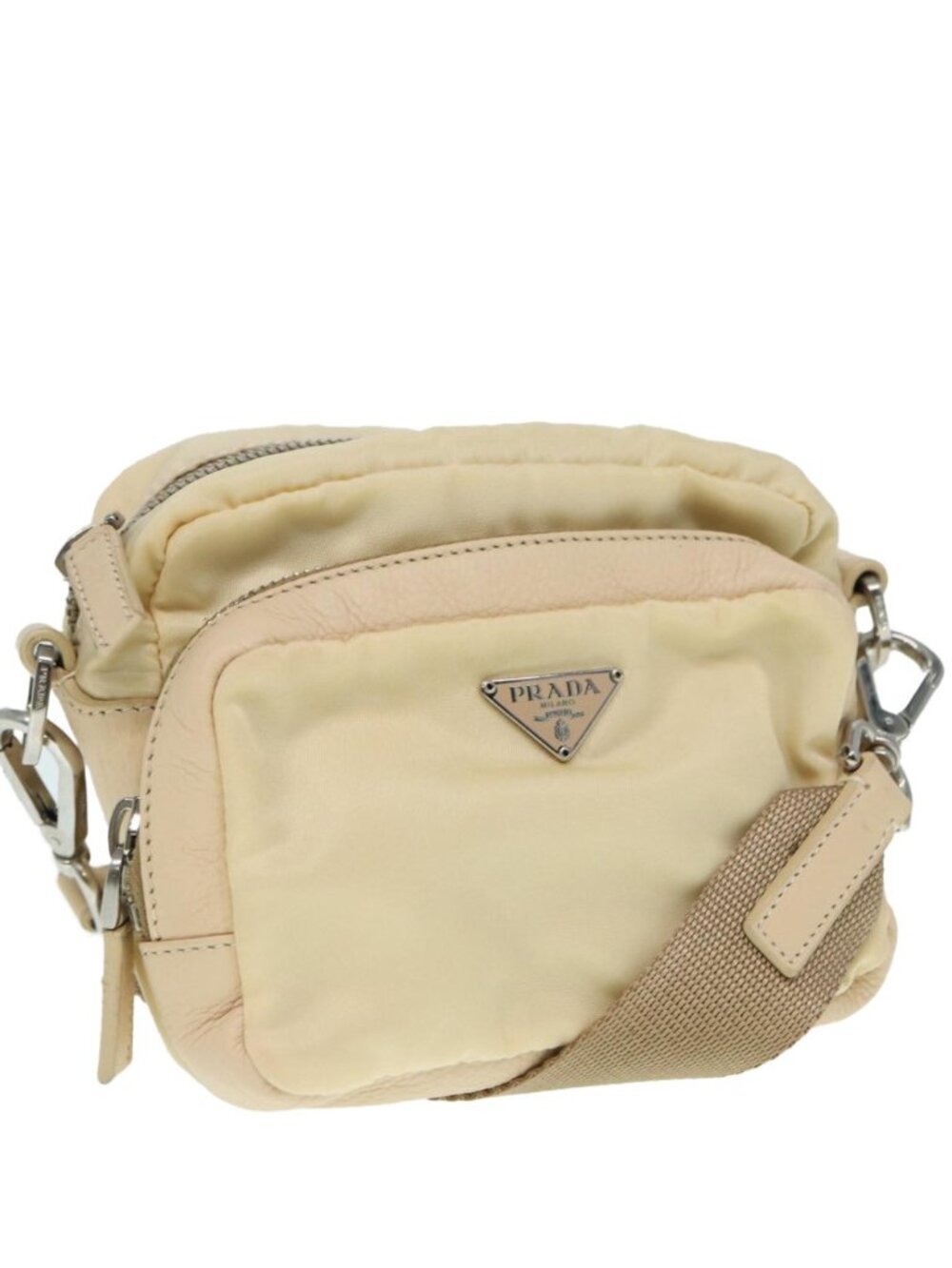 PRADA Pouch Nylon Beige Silver